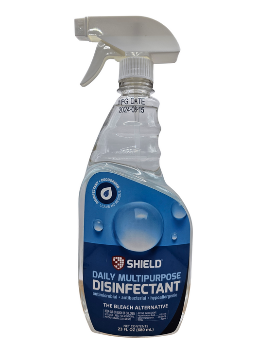 Trust Think's Shield Disinfectant Sanitizer 23oz bottle, providing powerful protection against germs and bacteria with a convenient